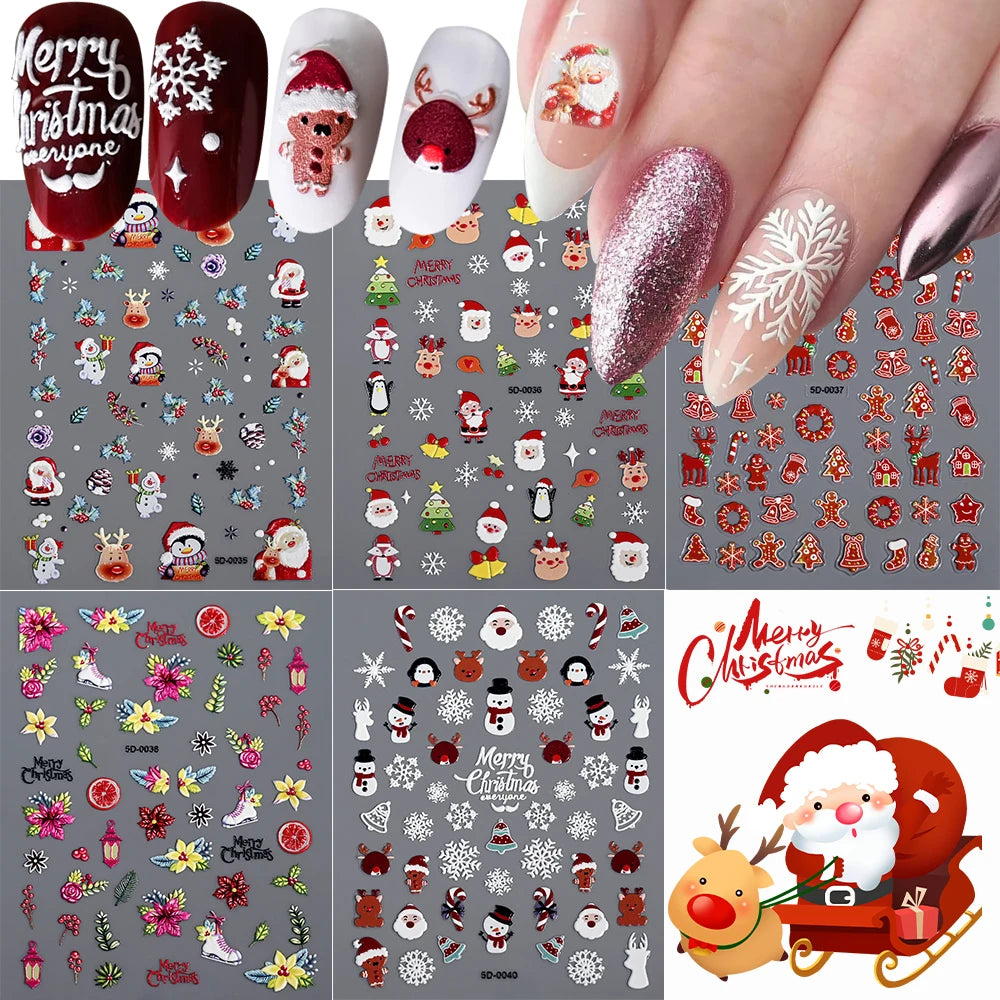 1PC 5D Embossed Christmas Nail Stickers