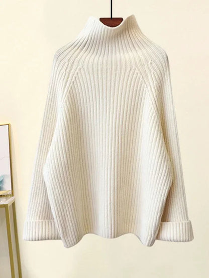 Winter Warm Knitted Suit Women Long Sleeve Half Turtleneck Knitting Sweater And Wide Leg Pants Sets Outer Wear Loose Set N437