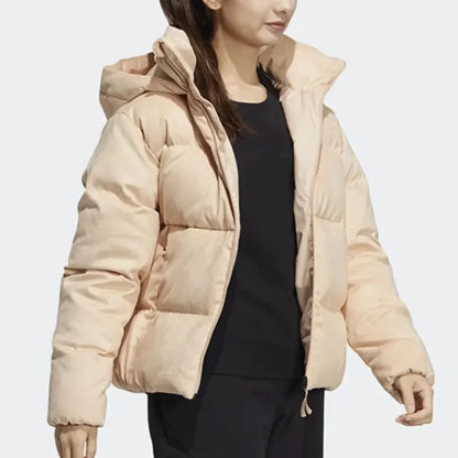 adidas Solid Colour Casual Warm Hooded Breadclothes Down Jacket Winter Women's Beige