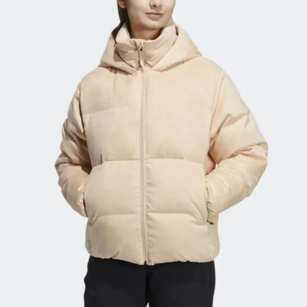 adidas Solid Colour Casual Warm Hooded Breadclothes Down Jacket Winter Women's Beige