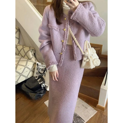 Autumn/Winter Purpletweed Style Two-Piece Set Women's Main Wear Korean Drama Inspired Fashionable Dress Outfits