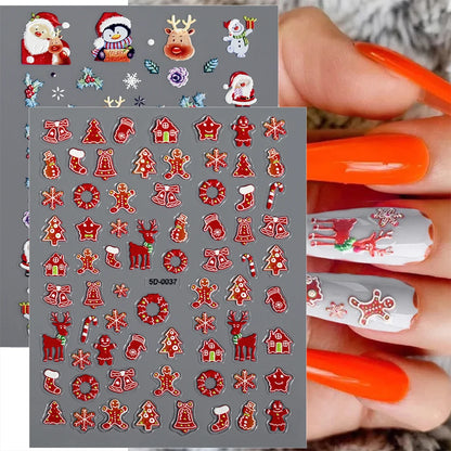 1PC 5D Embossed Christmas Nail Stickers