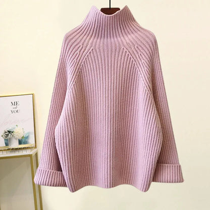 Winter Warm Knitted Suit Women Long Sleeve Half Turtleneck Knitting Sweater And Wide Leg Pants Sets Outer Wear Loose Set N437